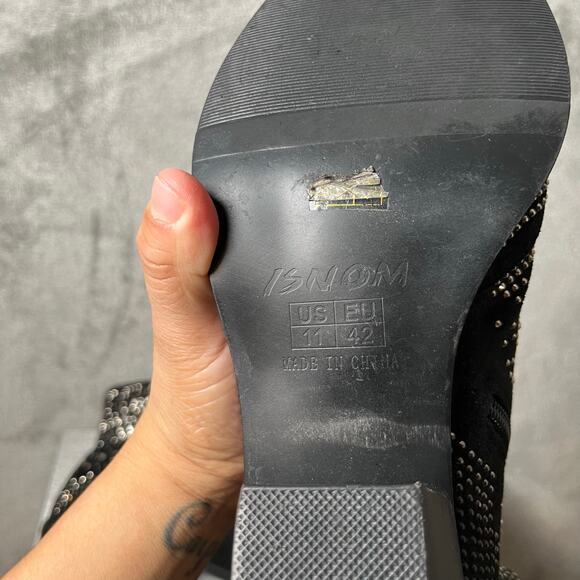 ISNOM Rhinestone Boots Pointed Toe Block Heel Ankle Boots Size 11 Rodeo Cowboy - Picture 5 of 9